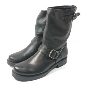 FRYE Boots Veronica Short Women's 6 M Black Leather Buckle Moto Boots
